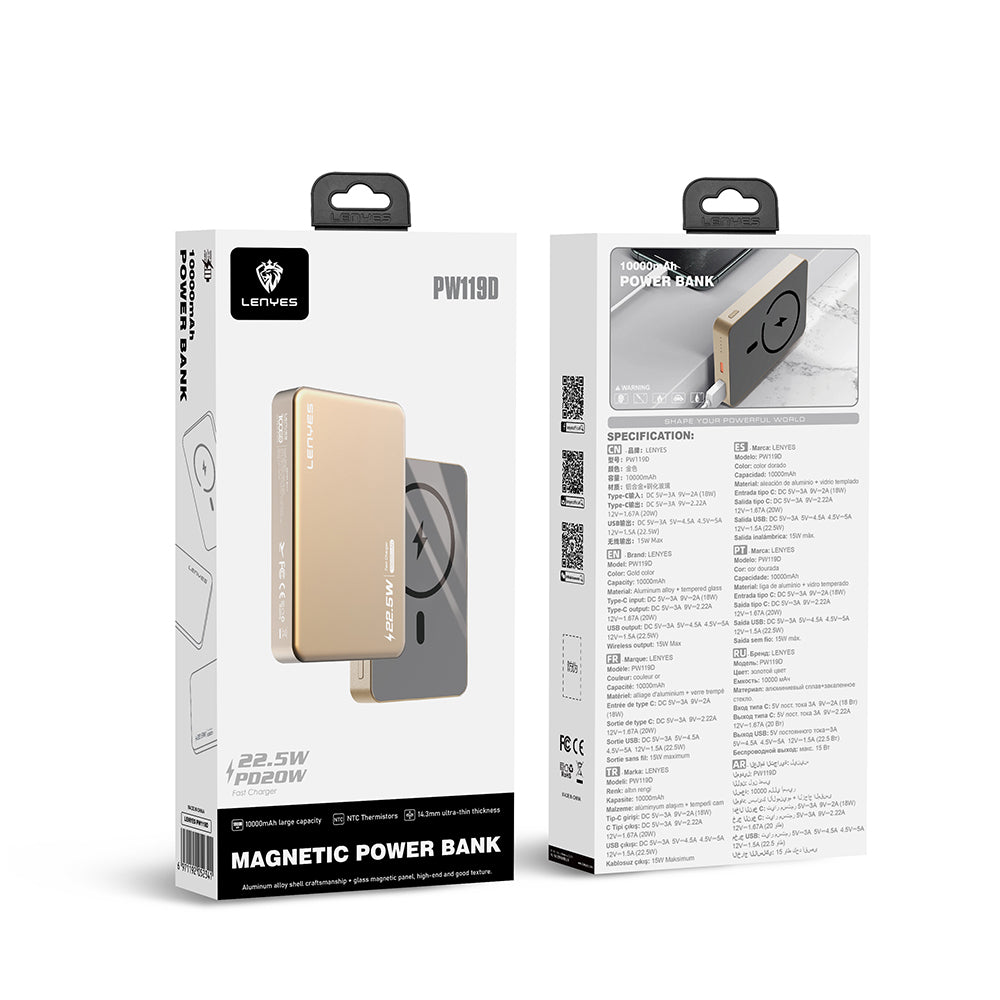 Lenyes PW019D PD 20W Ultra İnce Hızlı Şarj Özellikli Wireless Powerbank 15W 5000mAh