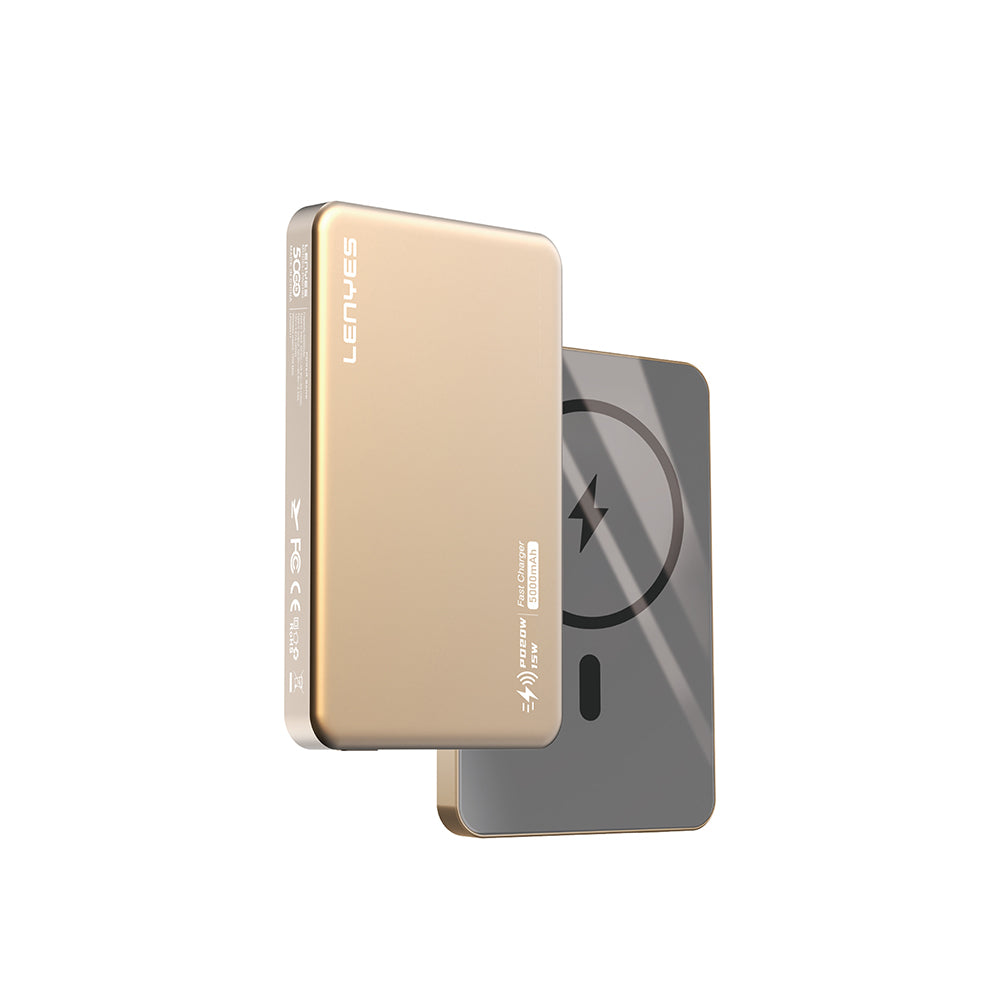 Lenyes PW019D PD 20W Ultra İnce Hızlı Şarj Özellikli Wireless Powerbank 15W 5000mAh Gold
