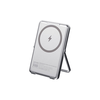Lenyes PW038D 20W Ultra İnce Standlı Wireless Powerbank 15W 5000mAh Gümüş