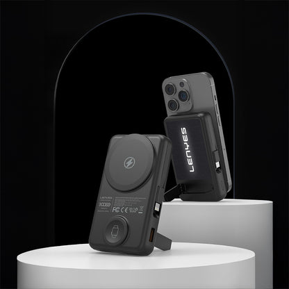 Lenyes PW1003D 22.5W Dijital LED Ekranlı Akıllı Saat Kablosuz Şarj Özellikli Standlı Wireless Powerbank 15W 10000mAh
