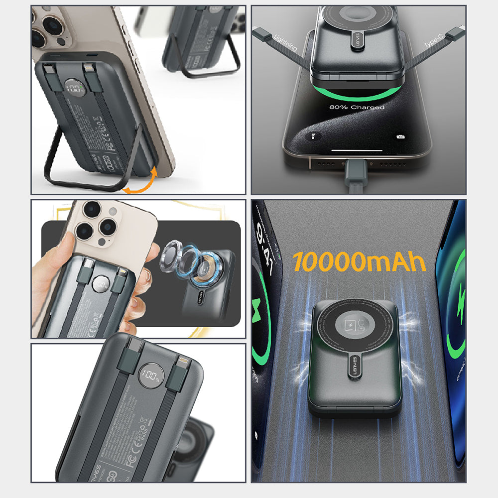 Lenyes PW1006D Dijital LED Ekranlı Standlı Wireless Powerbank 15W 10000mAh