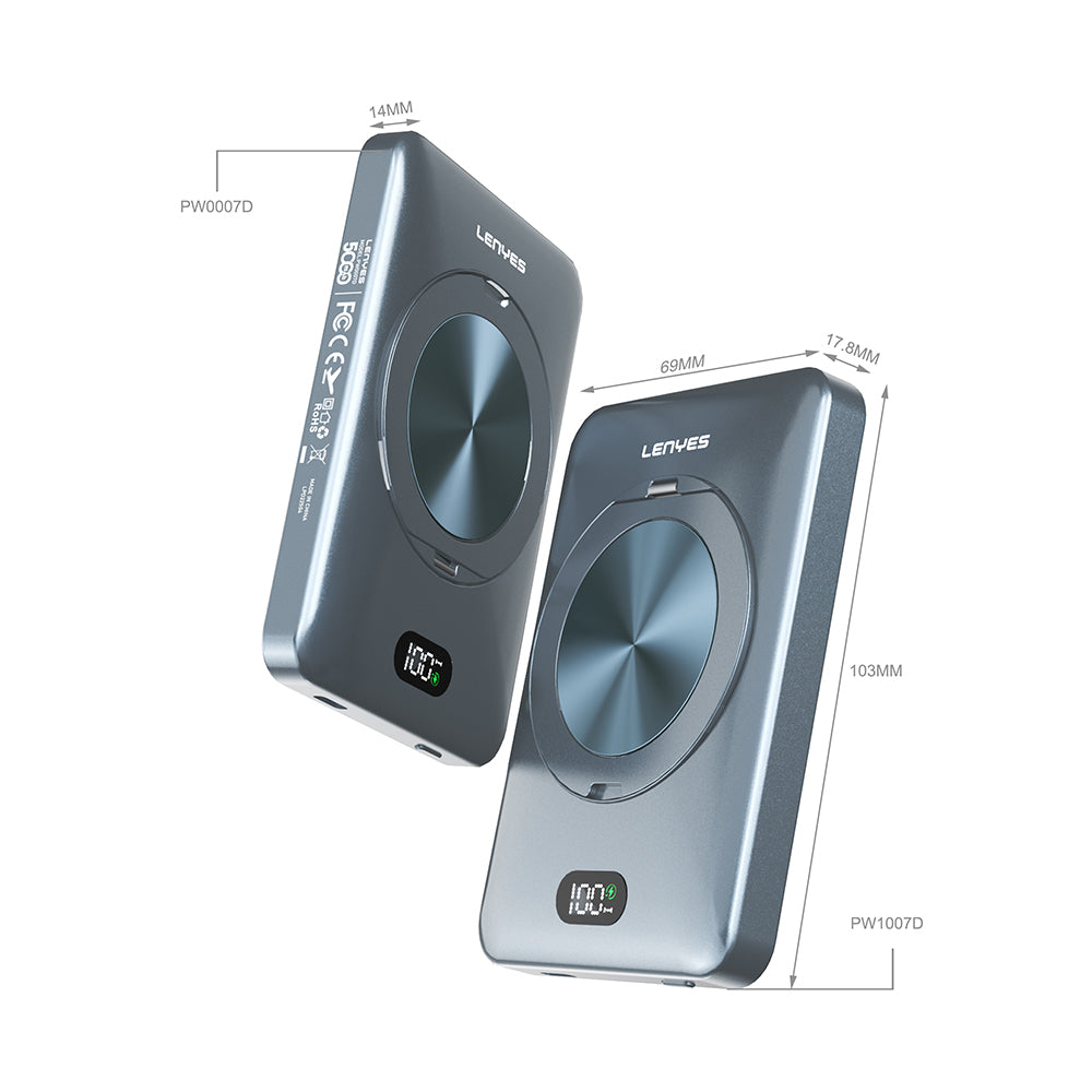 Lenyes PW1007D 20W Dijital LED Ekranlı Yüzük Standlı Wireless Powerbank 15W 10000mAh