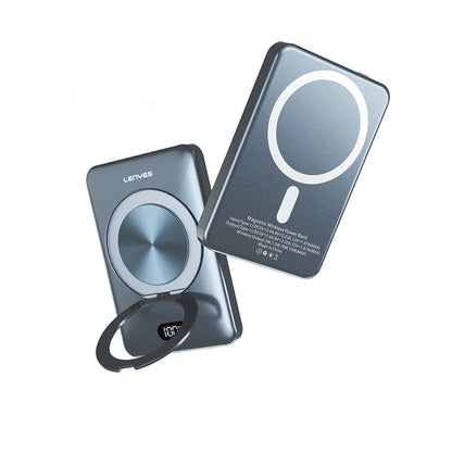 Lenyes PW1007D 20W Dijital LED Ekranlı Yüzük Standlı Wireless Powerbank 15W 10000mAh