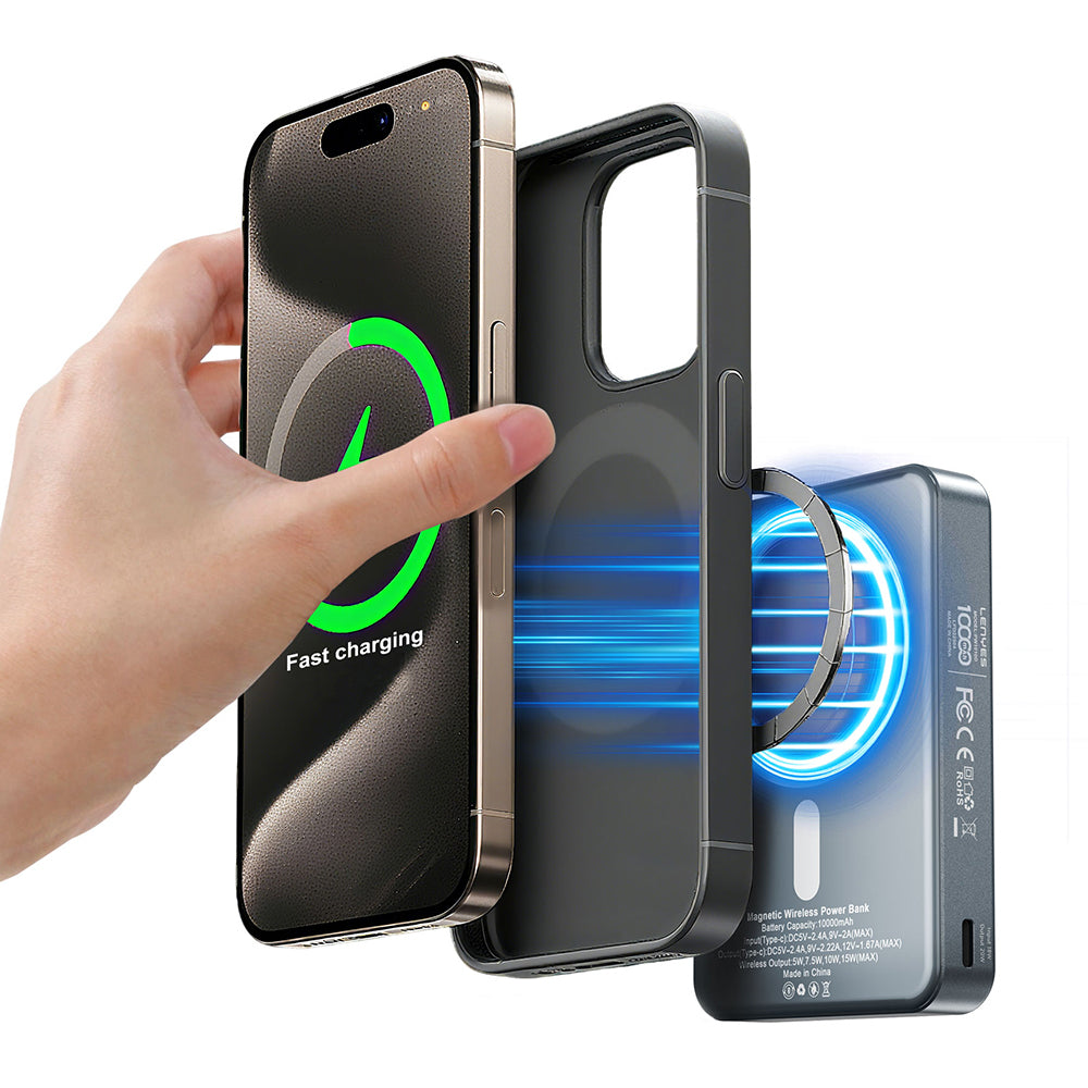 Lenyes PW1010D PD 20W Dijital LED Göstergeli Akıllı Saat Kablosuz Şarj Özellikli Standlı Wireless Powerbank 15W 10000mAh