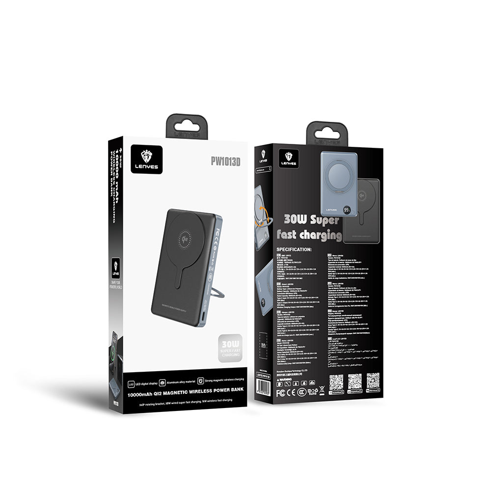 Lenyes PW1013D PD 30W Dijital LED Göstergeli Qi2 Teknolojili Standlı Kablosuz Şarj Özellikli Wireless Powerbank 15W 10000mAh