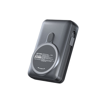 Lenyes PW222D Dijital LED Göstergeli Kablosuz Şarj Özellikli Type-C ve Lightning Kablolu Powerbank 18W 20.000mAh Siyah