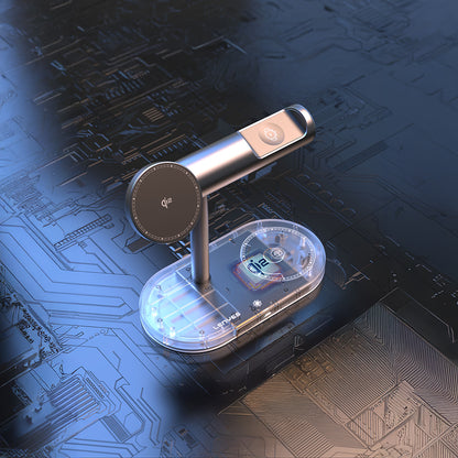 Lenyes PW319 Qi2 Şarj Teknolojili Ambiyans Işıklı Telefon&Akıllı Saat&Kulaklık 15W 3in1 Kablosuz Şarj Standı