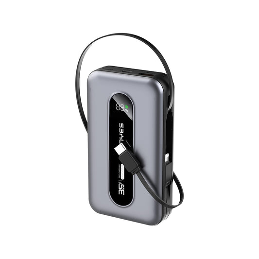 Lenyes PX1002D Dijital LED Göstergeli Teleskopik Type-C ve Lightning Kablolu Powerbank 35W 10.000mAh