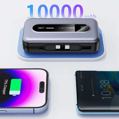 Lenyes PX1002D Dijital LED Göstergeli Teleskopik Type-C ve Lightning Kablolu Powerbank 35W 10.000mAh