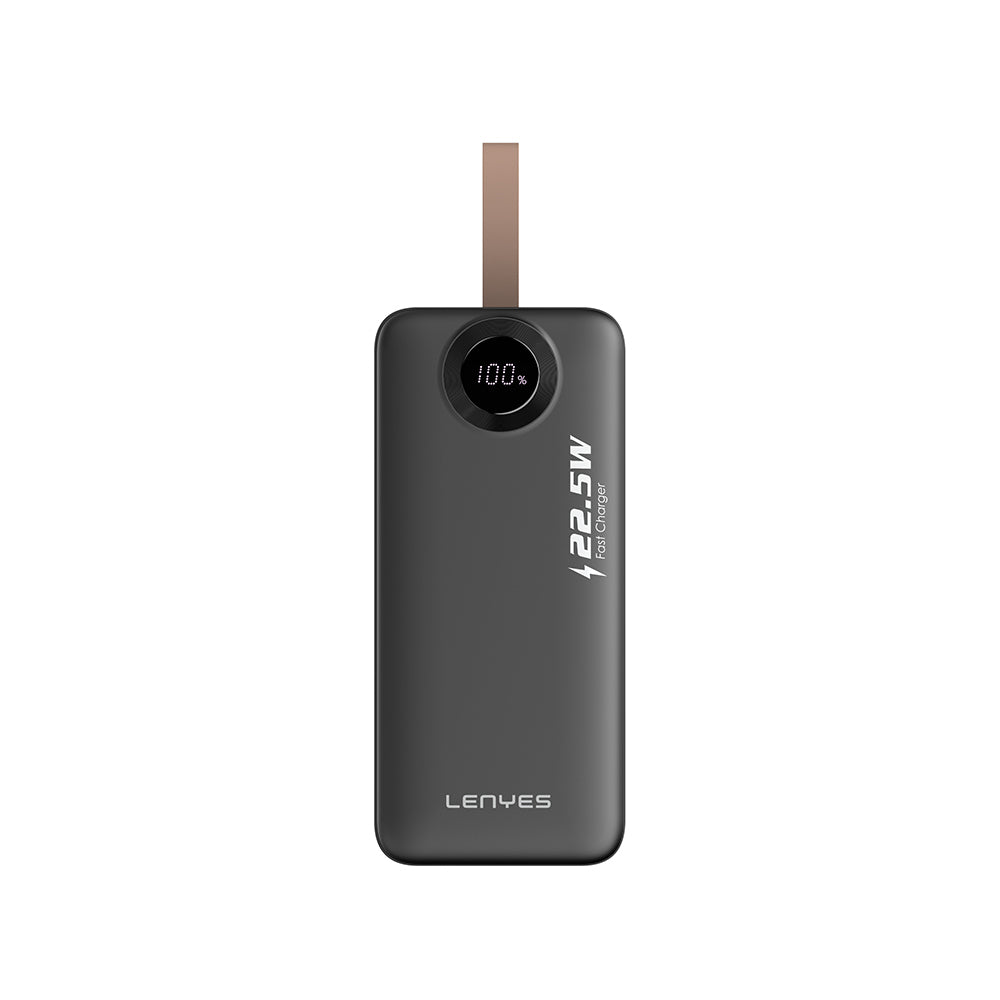 Lenyes PX587D Dijital LED Ekranlı Type-C ve Lightning Kablolu Powerbank 22.5W 50.000mAh Siyah