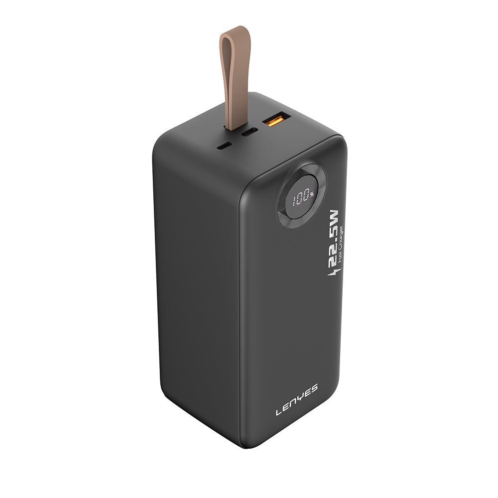 Lenyes PX587D Dijital LED Ekranlı Type-C ve Lightning Kablolu Powerbank 22.5W 50.000mAh Siyah