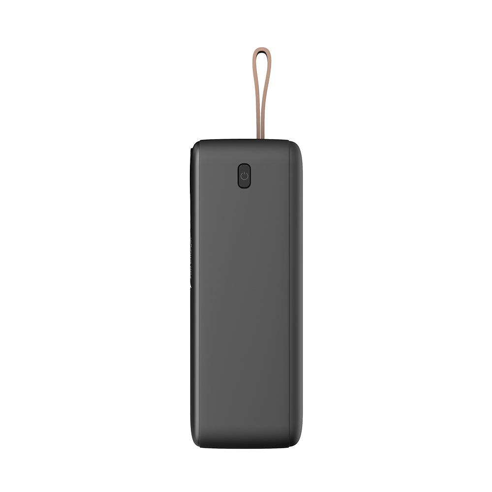 Lenyes PXD487D Dijital LED Göstergeli Type-C ve Lightning Kablolu Askılı Powerbank 22.5W 40.000mAh Siyah