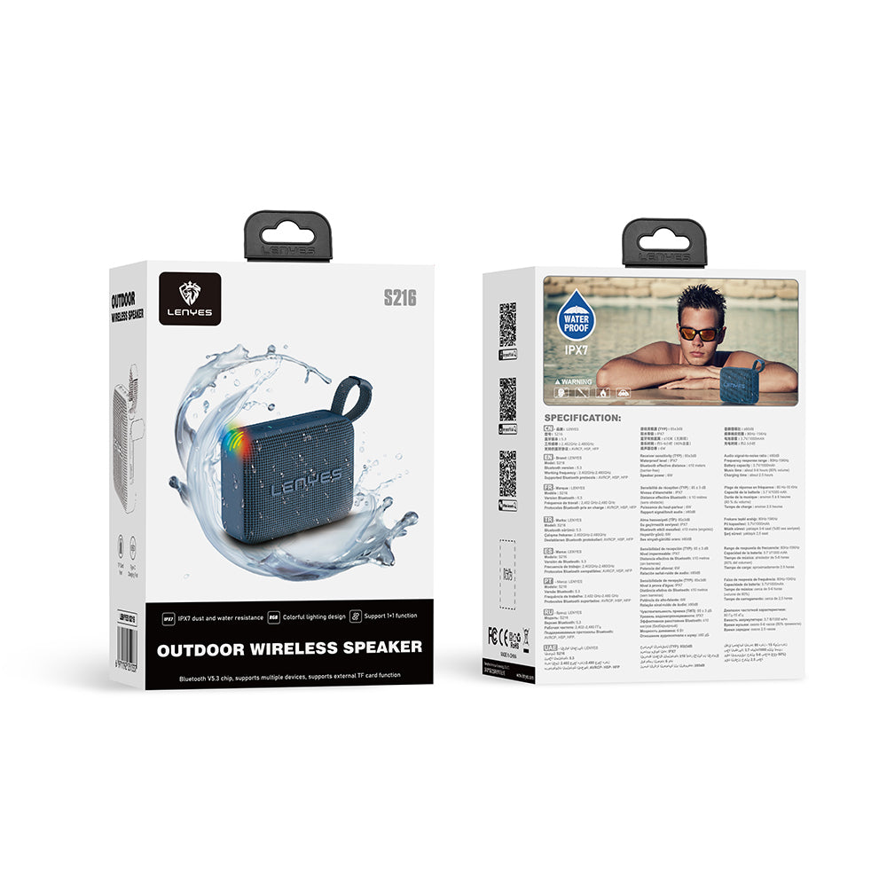Lenyes S216 Su Geçirmez Özellikli RGB Işıklı Askılı Mini Bluetooth Speaker Hoparlör v5.3