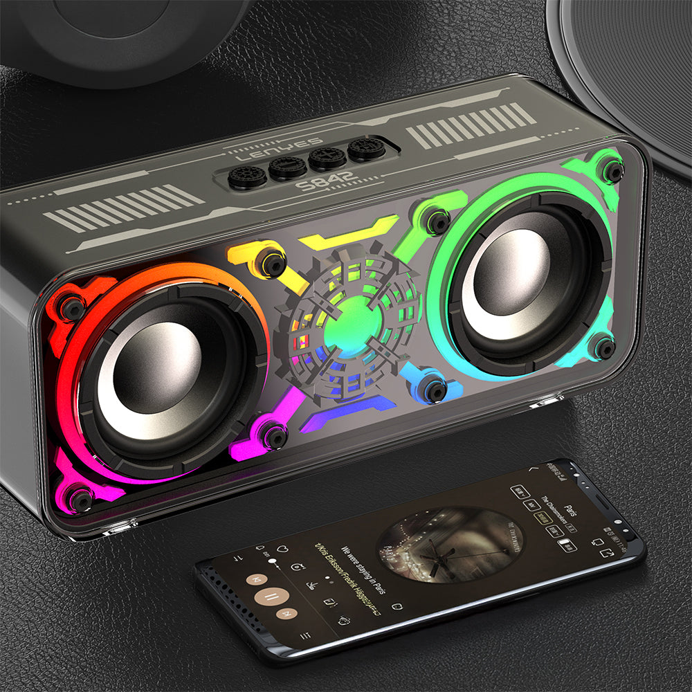 Lenyes S842 RGB Led Işıklı TWS Bluetooth Hoparlör v5.3 18W Bej