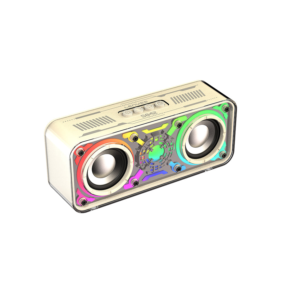 Lenyes S842 RGB Led Işıklı TWS Bluetooth Hoparlör v5.3 18W Bej