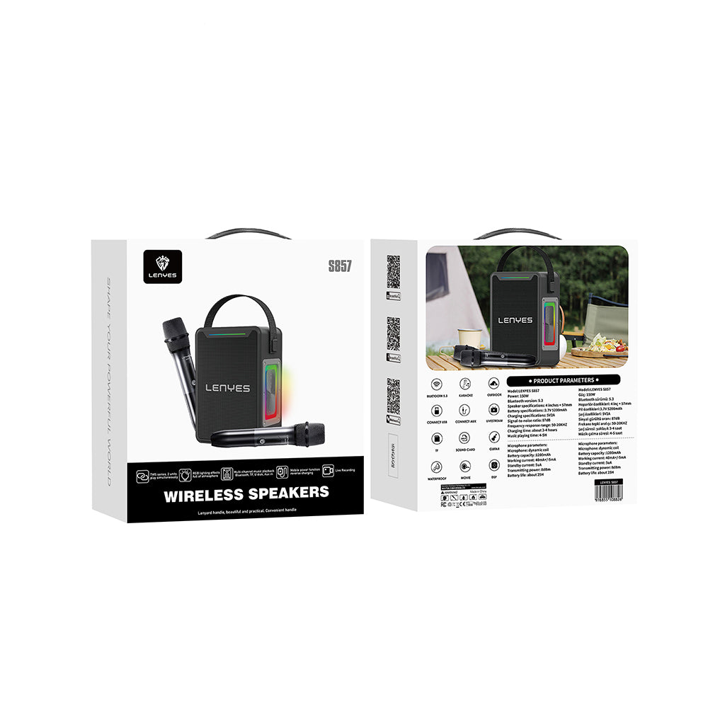 Lenyes S857 RGB Işıklı Çift Mikrofonlu Taşınabilir TWS Bluetooth Speaker Hoparlör v5.3