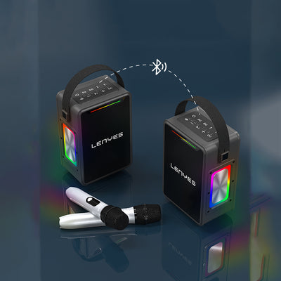 Lenyes S857 RGB Işıklı Çift Mikrofonlu Taşınabilir TWS Bluetooth Speaker Hoparlör v5.3 Siyah