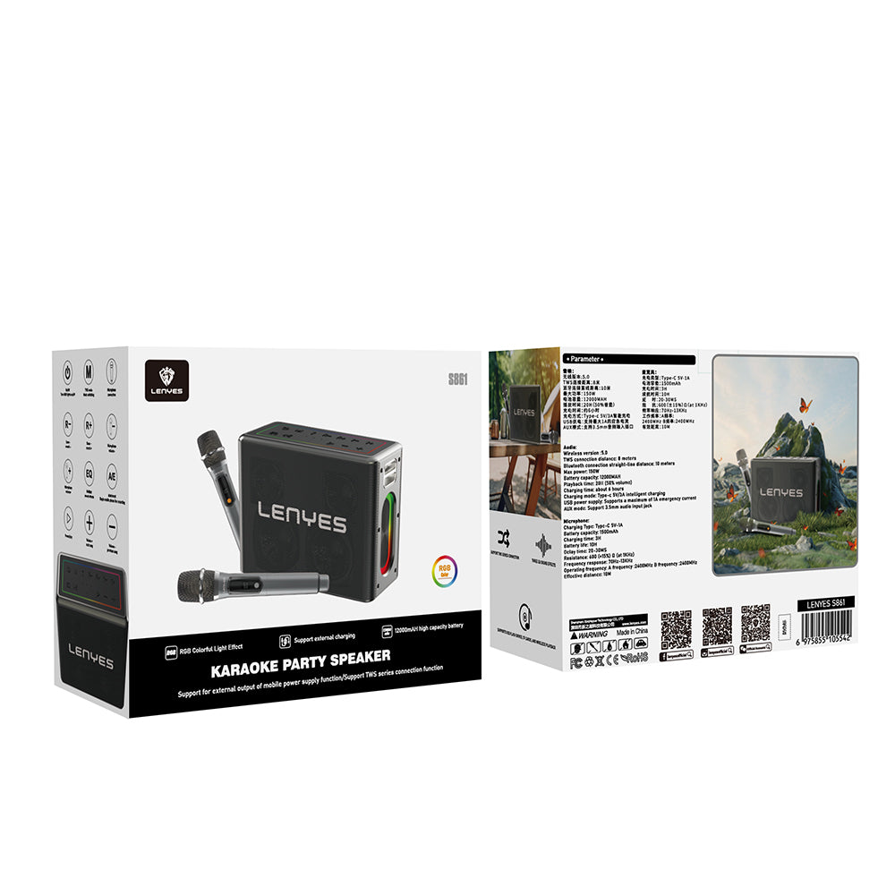 Lenyes S861 12.000mAh Powerbank Özellikli Çift Mikrofonlu Bluetooth Speaker Hoparlör v5.0