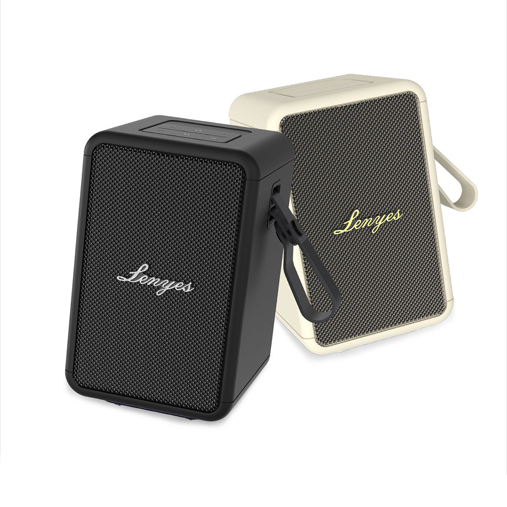Lenyes S874 Su Geçirmez Özellikli RGB Işıklı Askılı Taşınabilir TWS Bluetooth Hoparlör v5.3 Bej