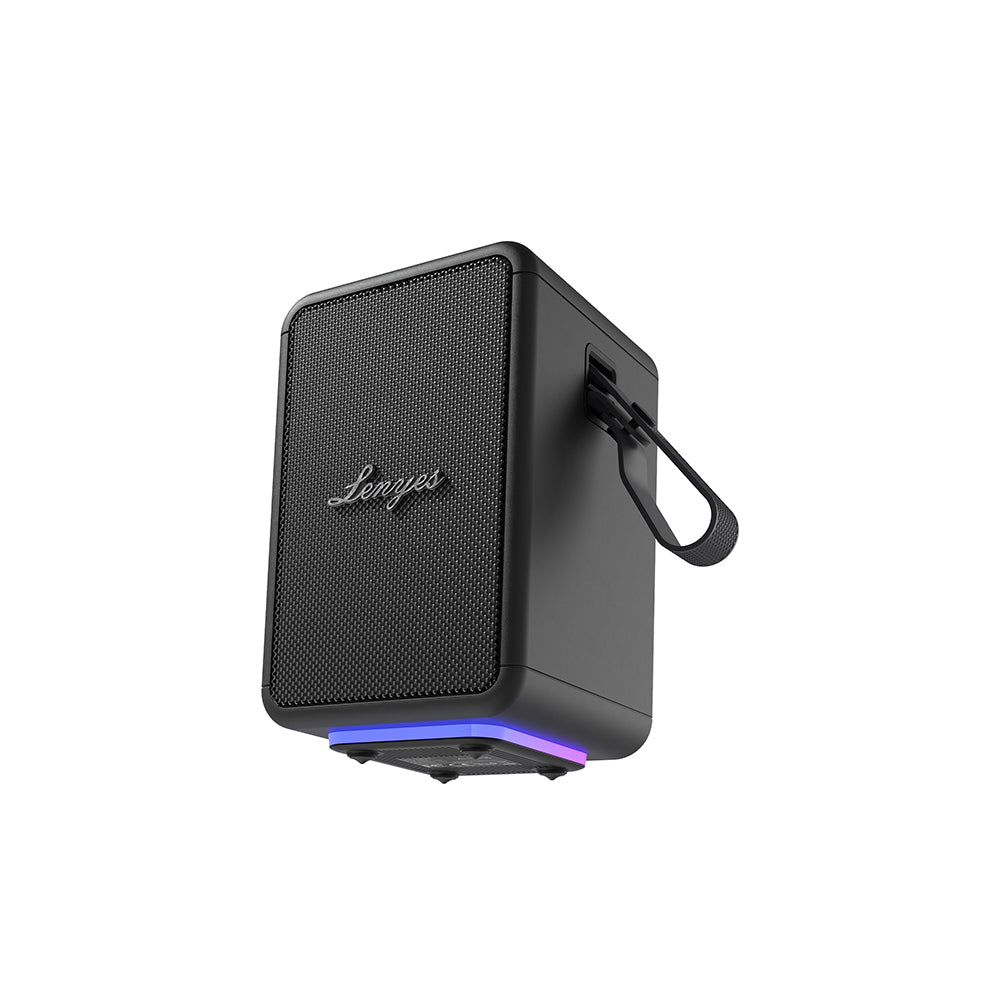 Lenyes S874 Su Geçirmez Özellikli RGB Işıklı Askılı Taşınabilir TWS Bluetooth Hoparlör v5.3 Siyah