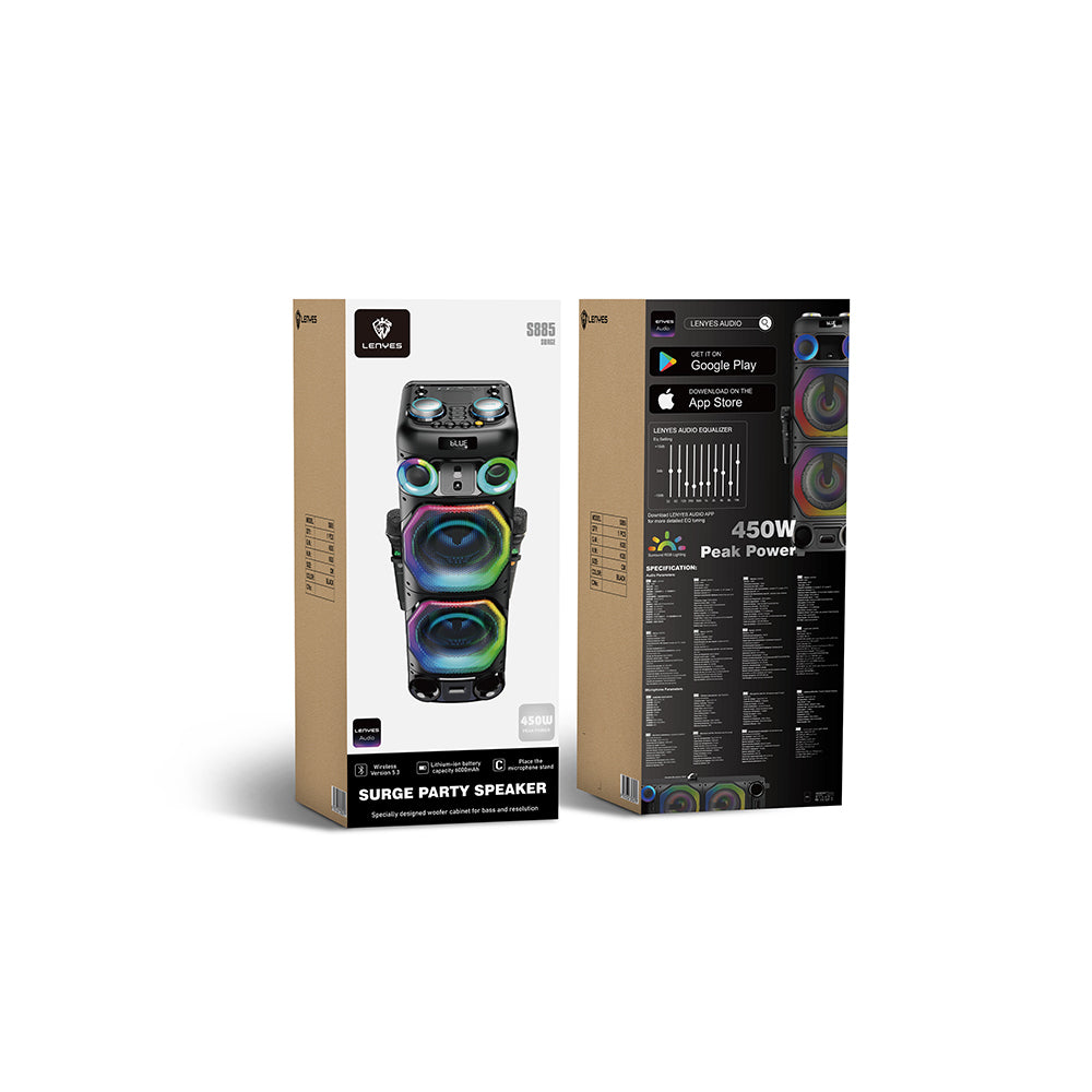 Lenyes S885 RGB Işıklı Çift Mikrofonlu Kablosuz TWS Bluetooth Speaker Hoparlör v5.3