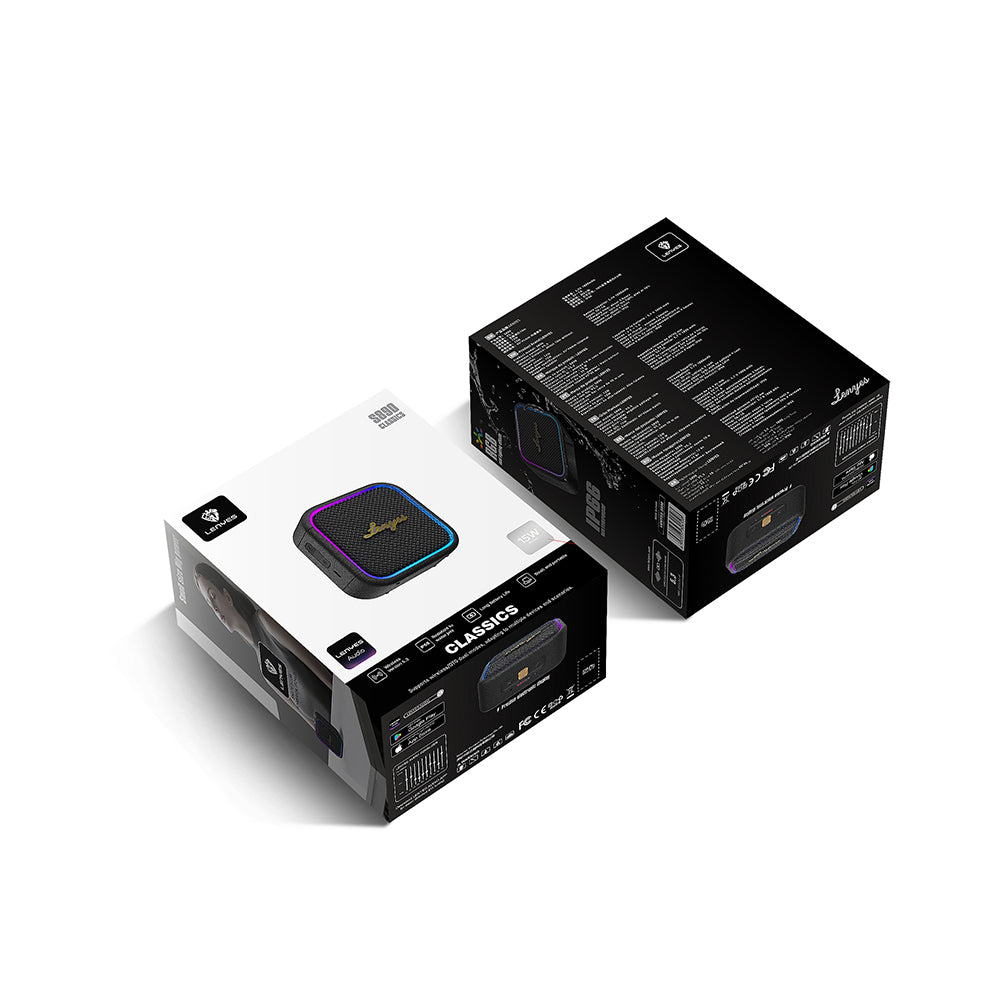 Lenyes S890 Su Geçirmez Özellikli RGB Işıklı Askılı Mini OTG-TWS Bluetooth Hoparlör v5.3 Bej