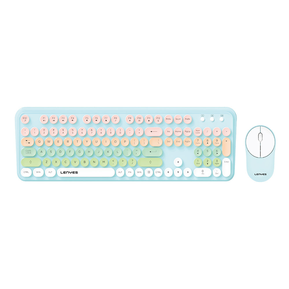 Lenyes WK103 Mekanik 2in1 2.4G Kablosuz Klavye ve 1600 DPI Mouse Seti Mavi
