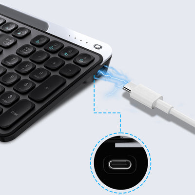 Lenyes WK106 Sessiz Tuş Tasarımlı Entegre Stand Bölmeli Çift Bluetooth Bağlantılı 2.4G Kablosuz Klavye Siyah