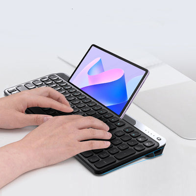 Lenyes WK106 Sessiz Tuş Tasarımlı Entegre Stand Bölmeli Çift Bluetooth Bağlantılı 2.4G Kablosuz Klavye Siyah