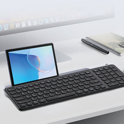 Lenyes WK106 Sessiz Tuş Tasarımlı Entegre Stand Bölmeli Çift Bluetooth Bağlantılı 2.4G Kablosuz Klavye Siyah