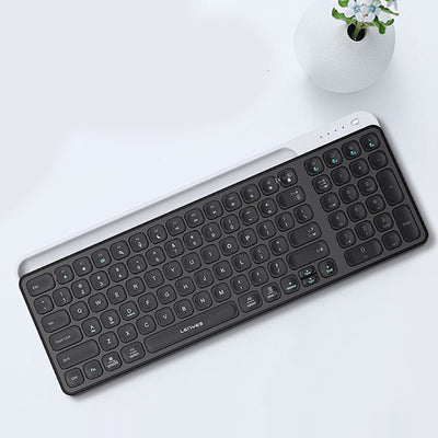 Lenyes WK106 Sessiz Tuş Tasarımlı Entegre Stand Bölmeli Çift Bluetooth Bağlantılı 2.4G Kablosuz Klavye Siyah