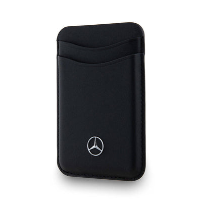 Mercedes Benz Orjinal Lisanslı 2 Hazneli Metal Logolu Deri Magnetik Kartlık Siyah