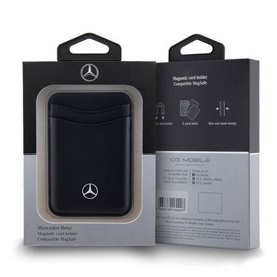 Mercedes Benz Orjinal Lisanslı 2 Hazneli Metal Logolu Deri Magnetik Kartlık Siyah