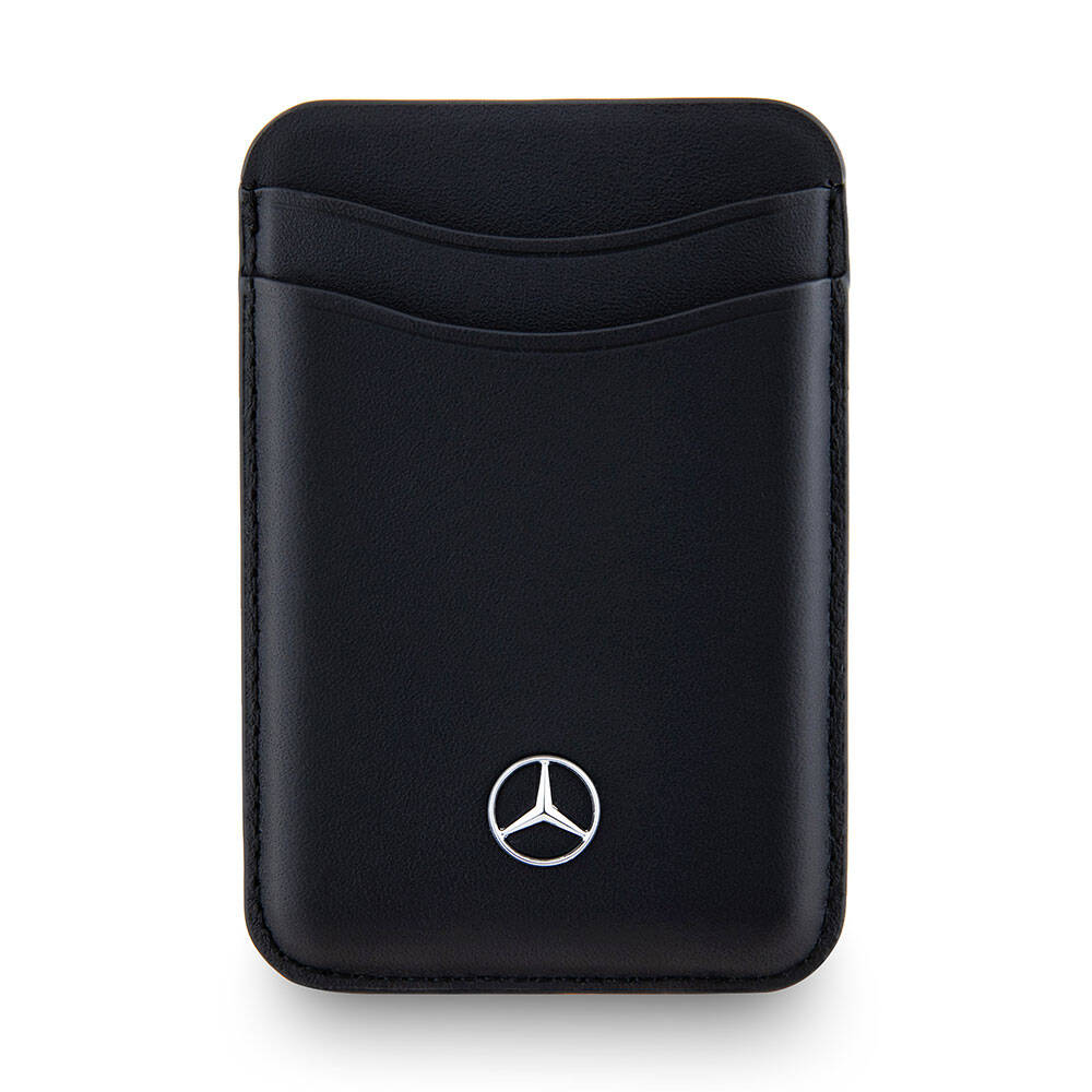 Mercedes Benz Orjinal Lisanslı 2 Hazneli Metal Logolu Deri Magnetik Kartlık Siyah