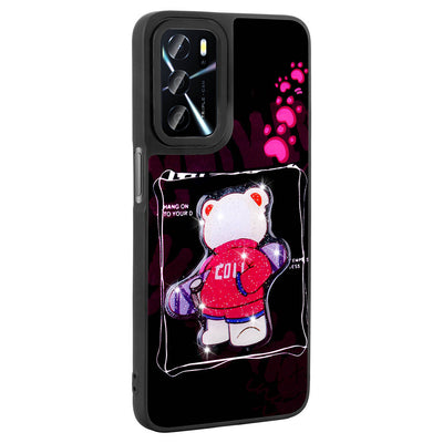 Oppo A16 Case Shining Embossed Zore Amas Silicone Cover with Iconic Figure Beyaz