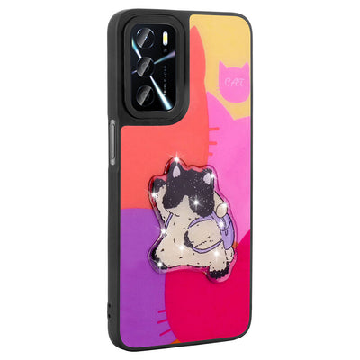 Oppo A16 Case Shining Embossed Zore Amas Silicone Cover with Iconic Figure Pembe