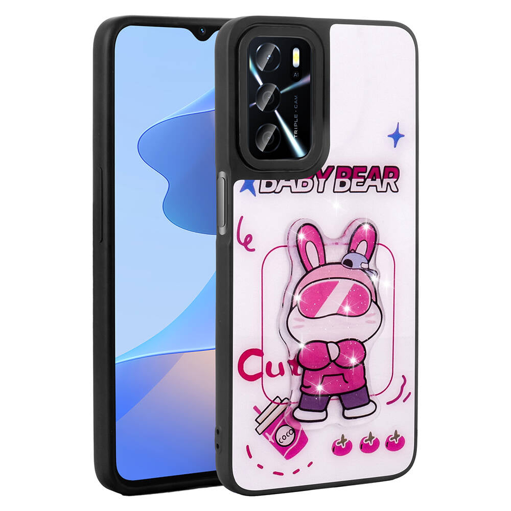 Oppo A16 Case Shining Embossed Zore Amas Silicone Cover with Iconic Figure Beyaz