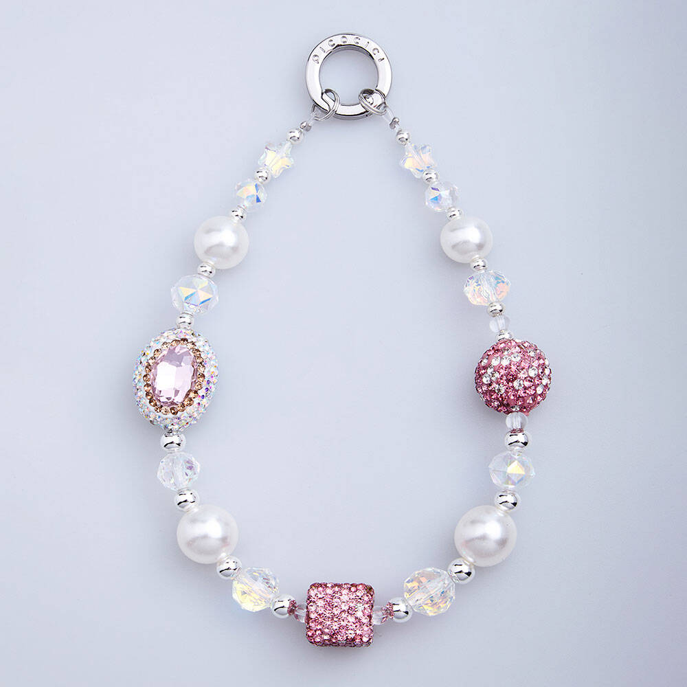 Picocici Elmas Taş Tasarımlı Oval Pearl Telefon Bilek Askı İpi Pembe