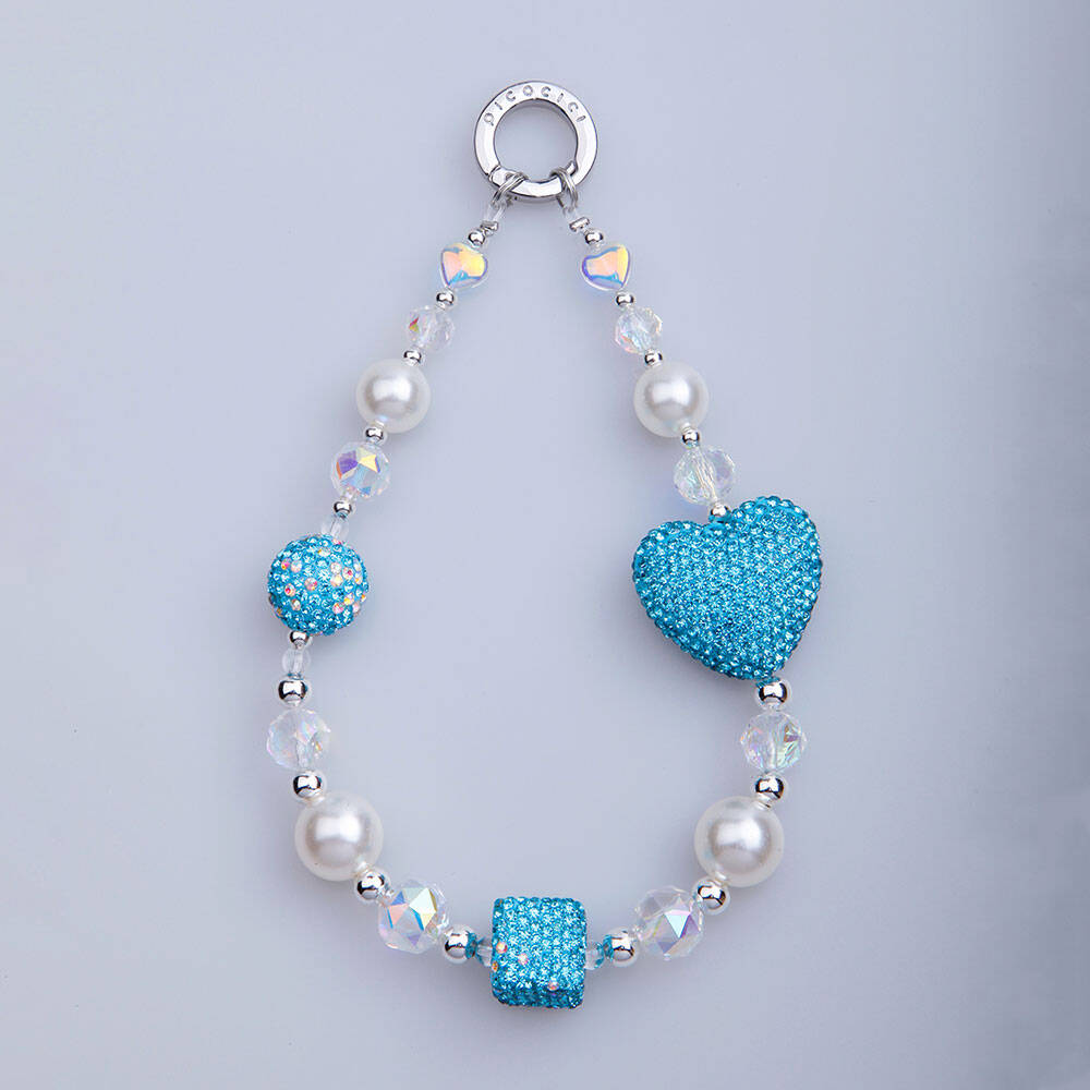 Picocici Parlayan Taş Tasarımlı 30mm Dot Drill Heart Telefon Bilek Askı İpi Mavi