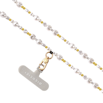 Picocici Metal Pearl Telefon Boyun Askı İpi 1.2 Metre Beyaz-Gold