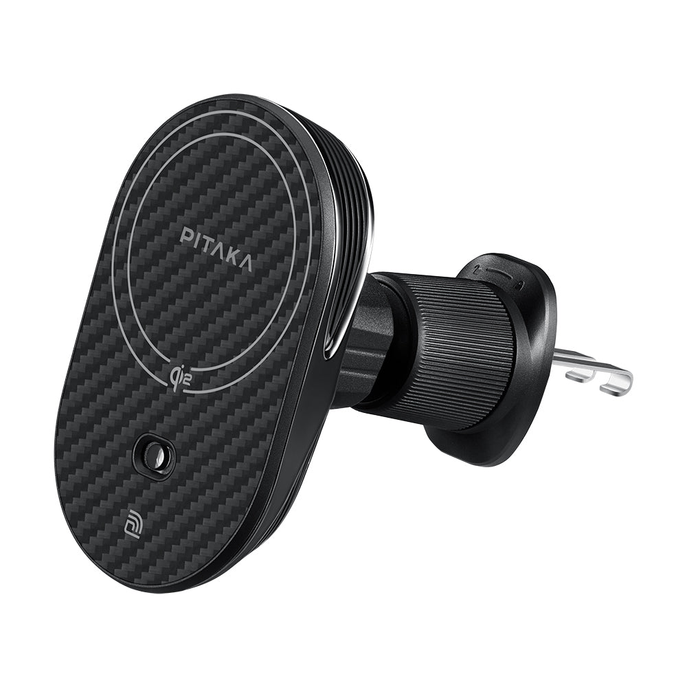 Pitaka MagEZ Pro 2 M-safe Şarj Özellikli Qi2 Aramid Fiber Araç Telefon Tutucu Siyah