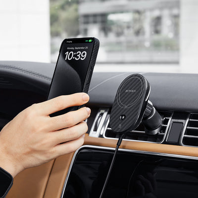 Pitaka MagEZ Pro 2 M-safe Şarj Özellikli Qi2 Aramid Fiber Araç Telefon Tutucu Siyah
