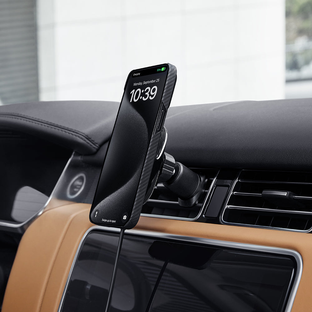 Pitaka MagEZ Pro 2 M-safe Şarj Özellikli Qi2 Aramid Fiber Araç Telefon Tutucu Siyah