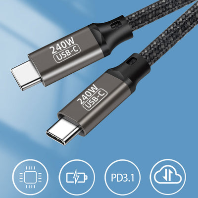 Qgeem QG02 Type-C to Type-C PD3.1 Data Kablosu 240W 480Mbps 1.5 Metre Siyah