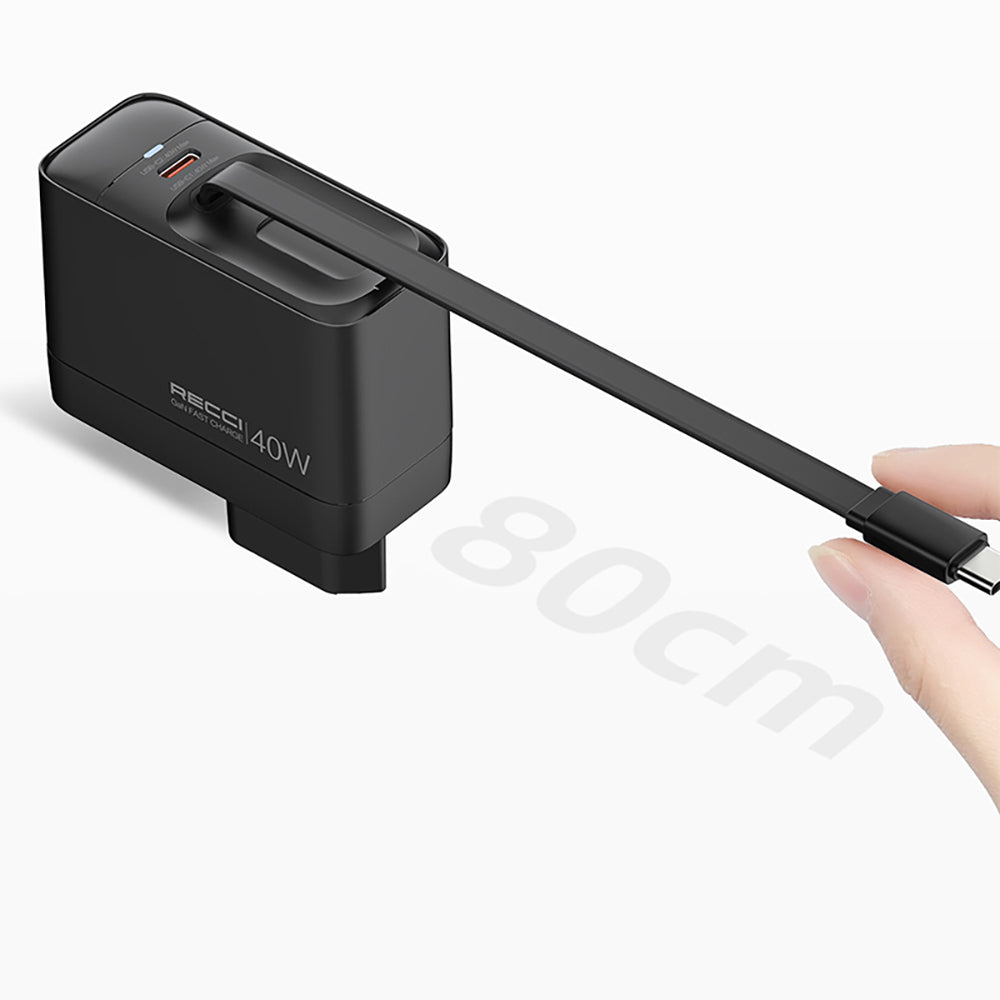 Recci RC102E GaN Teknolojili Hızlı Şarj Başlığı USB-A to Type-C PD 40W Type-C Kablolu Şarj Seti