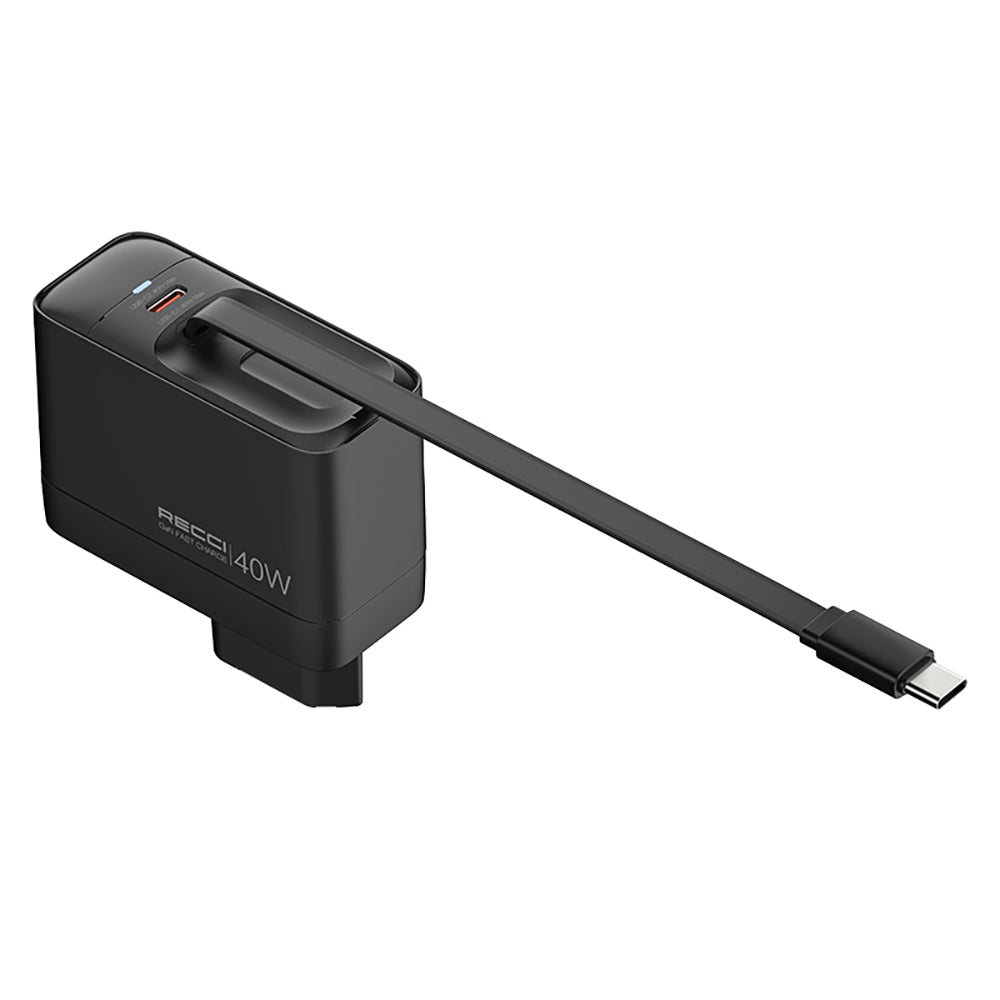 Recci RC102E GaN Teknolojili Hızlı Şarj Başlığı USB-A to Type-C PD 40W Type-C Kablolu Şarj Seti Siyah