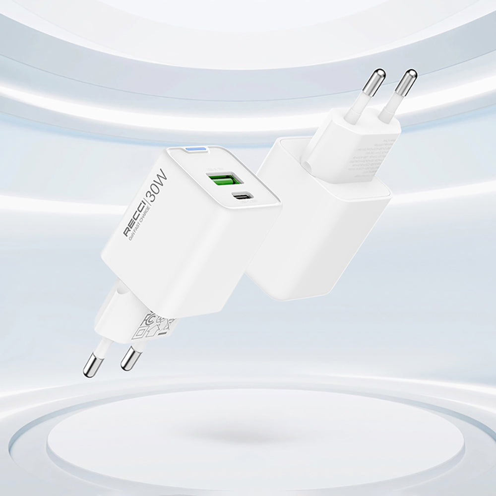 Recci RC107E Type-C PD & USB-A GaN Teknolojili Hızlı Şarj Başlığı 30W