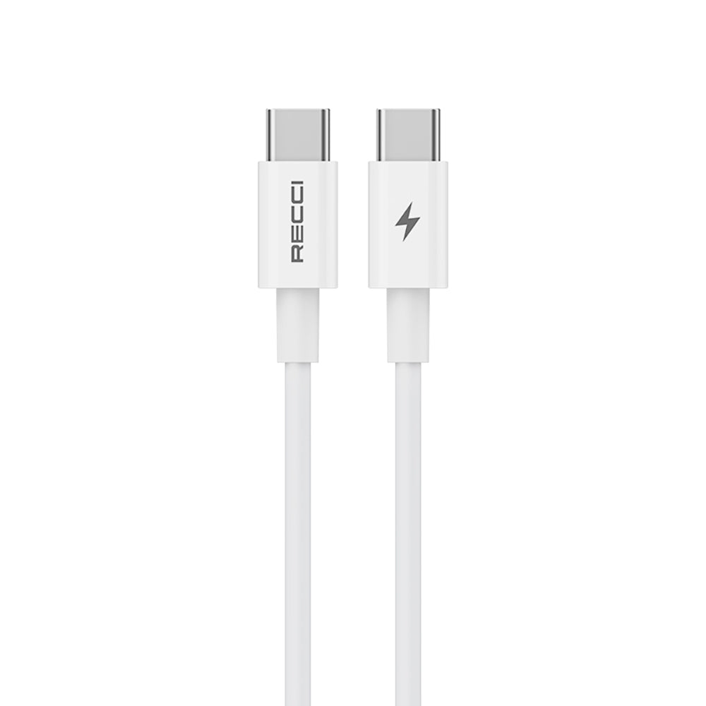 Recci RC108E GaN Teknolojili Hızlı Şarj Başlığı Type-C to Type-C PD 45W Kablolu Şarj Seti Beyaz