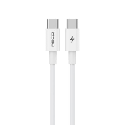 Recci RC108E GaN Teknolojili Hızlı Şarj Başlığı Type-C to Type-C PD 45W Kablolu Şarj Seti Beyaz