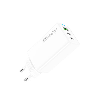 Recci RC109E Type-C PD & USB-A GaN Teknolojili Hızlı Şarj Başlığı 65W Beyaz